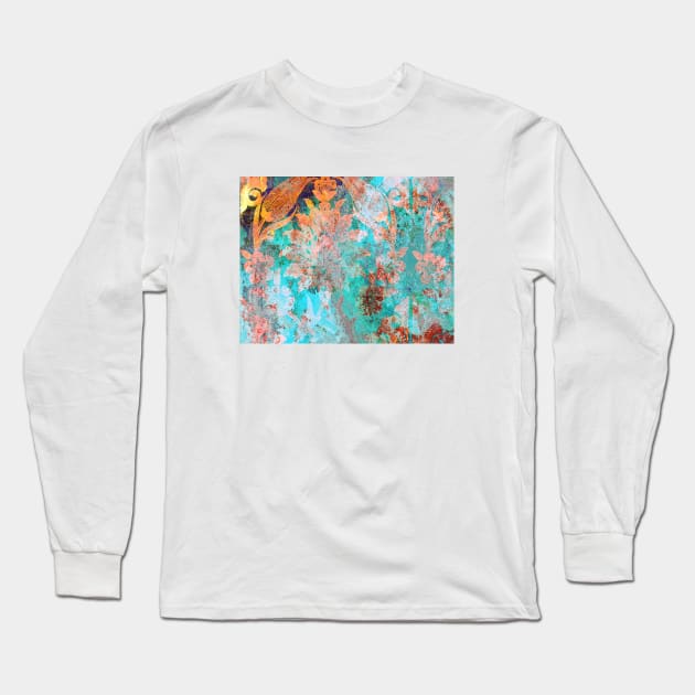 Blue Textured Floral Pattern Long Sleeve T-Shirt by xenapulliam